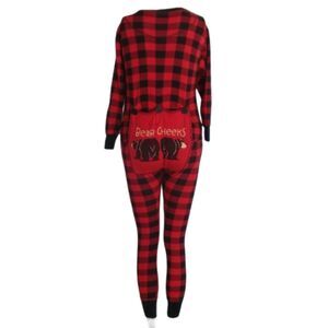 LAZY ONE Union Suit, XS, Bear Cheeks Flap Jack, Buffalo Plaid, Red/Black